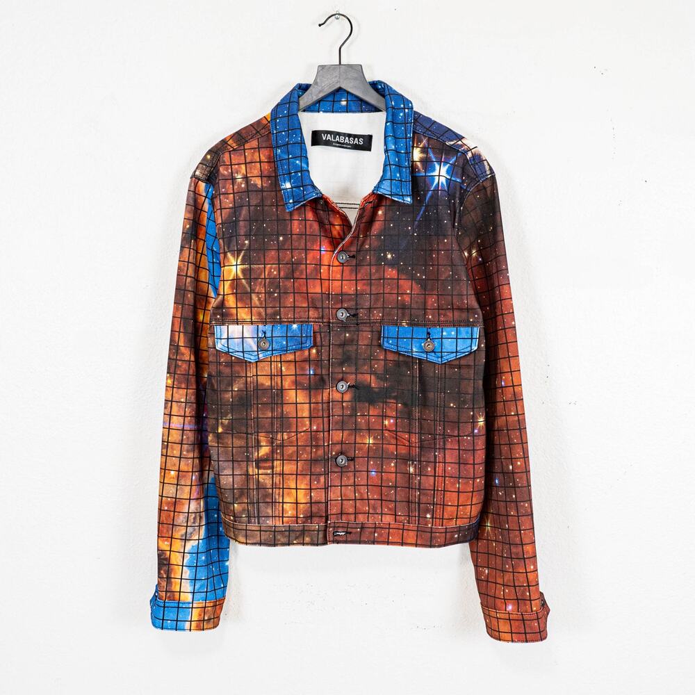 VALABASAS Men's Galactic Nebula Grid Denim Jacket size Large